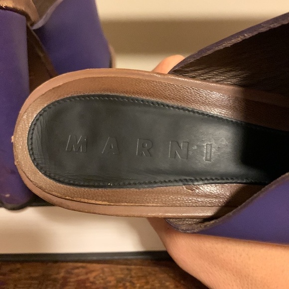 Marni Colorblock Sienna Tan Purple Platform Heels Mules - Picture 13 of 16